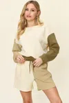 Truedames Full Size Contrast Drop Shoulder Top And Shorts Set In Gray