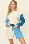 Truedames Full Size Contrast Drop Shoulder Top And Shorts Set In Multi