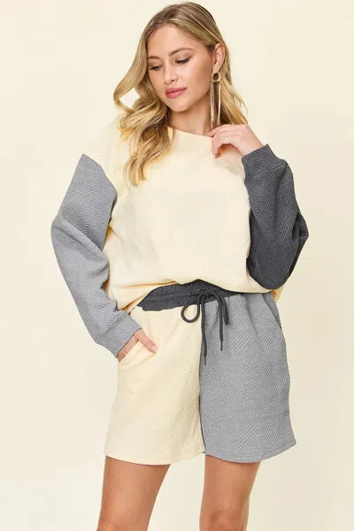 Truedames Full Size Contrast Drop Shoulder Top And Shorts Set In Multi