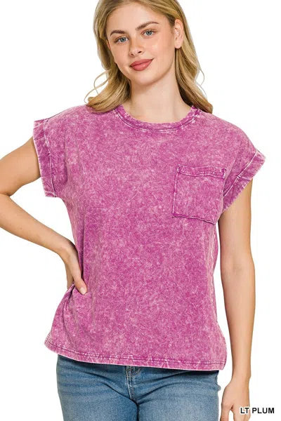 Truedames Full Size Crinkle Washed Round Neck Folded Short Sleeve Tee Plus Size In Pink