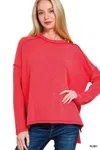 Truedames Full Size Exposed Seam Long Sleeve Corded Rib Knit Top Plus Size In Pink