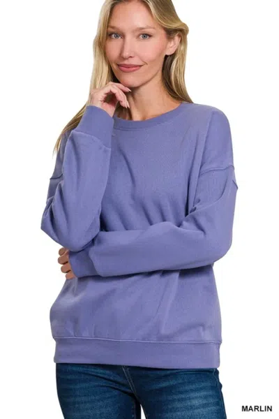 Truedames Full Size Fleece Drop Shoulder Sweatshirt Plus Size In Blue