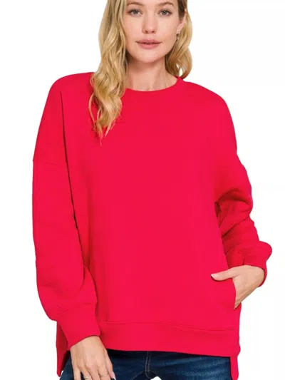Truedames Full Size Fleece Hi-low Boyfriend Sweatshirts With Pockets Plus Size In Pink
