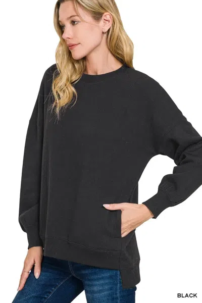 Truedames Full Size Fleece Hi-low Boyfriend Sweatshirts With Pockets Plus Size In Black