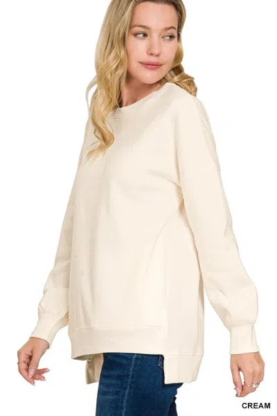 Truedames Full Size Fleece Hi-low Boyfriend Sweatshirts With Pockets Plus Size In Nude