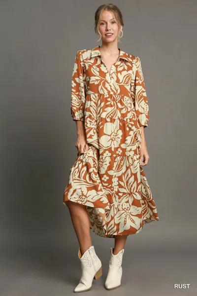 Truedames Full Size Floral Tiered Midi Shirt Dress Plus Size In Multi