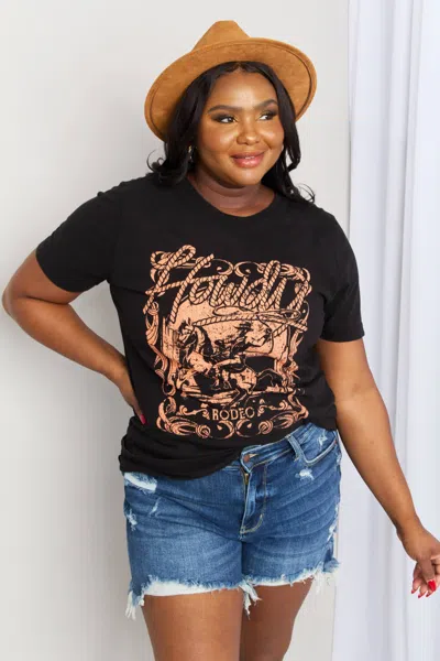 Truedames Full Size Graphic Round Neck Tee In Black