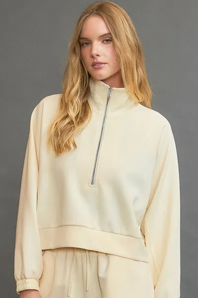 Truedames Full Size Half Zip Cropped Sweatshirt Plus Size In Neutral
