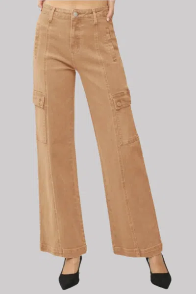 Truedames Full Size High Rise Wide Leg Cargo Jeans In Brown