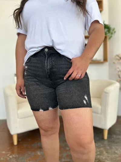 Truedames Full Size High Waist Rigid Magic Denim Shorts In Black
