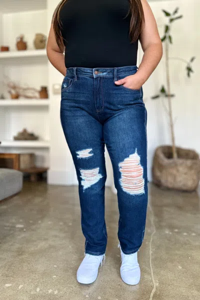 Truedames Full Size High Waist Rigid Magic Heavy Destroy Straight Jeans In Blue