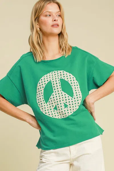 Truedames Full Size Mineral Wash T-shirt With Lace Applique Plus Size In Green
