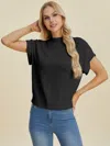 Truedames Full Size Mock Neck Short Sleeve Sweater In Black