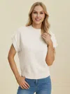 Truedames Full Size Mock Neck Short Sleeve Sweater In White