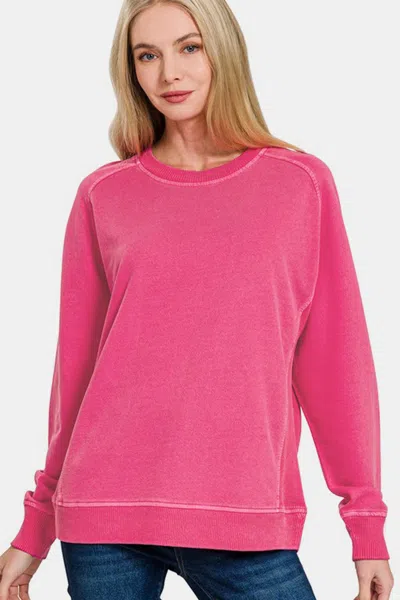 Truedames Full Size Pigment Dyed French Terry Sweatshirt In Pink