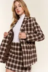Truedames Full Size Plaid Brushed One Button Blazer In Burgundy
