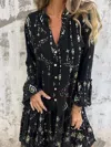Truedames Full Size Printed Notched Flare Sleeve Dress Plus Size In Black