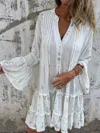 Truedames Full Size Printed Notched Flare Sleeve Dress Plus Size In White