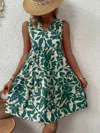 Truedames Full Size Printed Notched Sleeveless Mini Dress Plus Size In Green