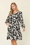Truedames Full Size Printed Ruffle Hem Dress With Pocket In Black