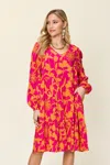 Truedames Full Size Printed Ruffle Hem Dress With Pocket In Multi