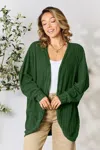 Truedames Full Size Ribbed Cocoon Cardigan In Green