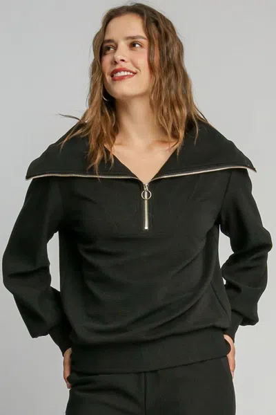 Truedames Full Size Ribbed Knit Half Zipper Sweatshirt Plus Size In Black