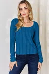 Truedames Full Size Ribbed Long Sleeve T-shirt In Blue