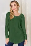 Truedames Full Size Ribbed Round Neck Slit T-shirt In Green