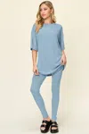 Truedames Full Size Round Neck Dropped Shoulder T-shirt And Leggings Set In Blue
