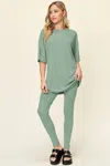 Truedames Full Size Round Neck Dropped Shoulder T-shirt And Leggings Set In Green