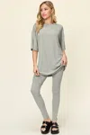 Truedames Full Size Round Neck Dropped Shoulder T-shirt And Leggings Set In Gray
