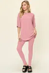 Truedames Full Size Round Neck Dropped Shoulder T-shirt And Leggings Set In Pink