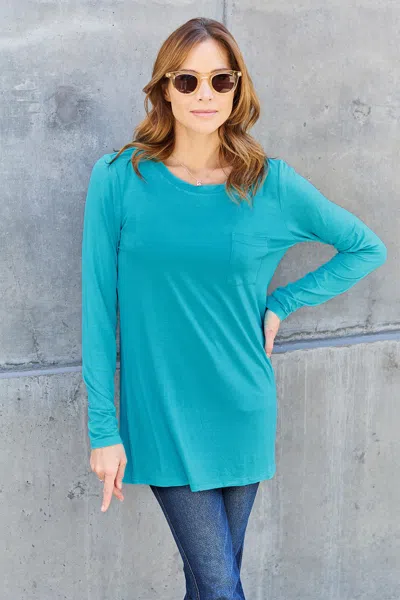 Truedames Full Size Round Neck Long Sleeve Top In Blue