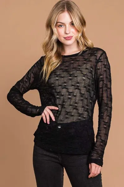Truedames Full Size Round Neck Mesh Perspective Top In Black