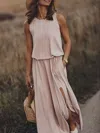 Truedames Full Size Round Neck Sleeveless Slit Maxi Dress Plus Size In Green