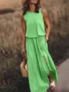 Truedames Full Size Round Neck Sleeveless Slit Maxi Dress Plus Size In Green