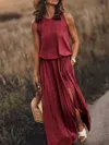 Truedames Full Size Round Neck Sleeveless Slit Maxi Dress Plus Size In White