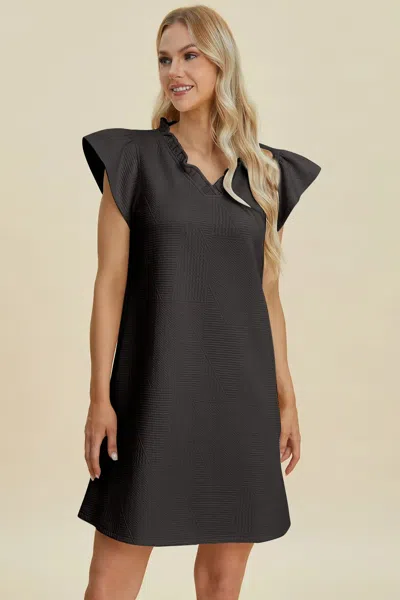 Truedames Full Size Ruffled V-neck Cap Sleeve Dress In Black