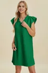 Truedames Full Size Ruffled V-neck Cap Sleeve Dress In Green