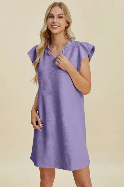 Truedames Full Size Ruffled V-neck Cap Sleeve Dress In Purple