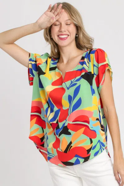Truedames Full Size Short Sleeved Abstract Print Top Plus Size In Multi