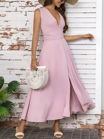 Truedames Full Size Slit V-neck Sleeveless Dress Plus Size In Pink