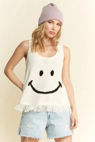 Truedames Full Size Smiley Fringe Hem Tank Plus Size In White