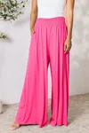 Truedames Full Size Smocked Wide Waistband Wide Leg Pants In Pink