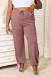 Truedames Full Size Soft Rayon Drawstring Waist Pants With Pockets In Pink
