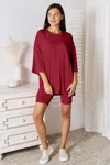 Truedames Full Size Soft Rayon Three-quarter Sleeve Top And Shorts Set In Red