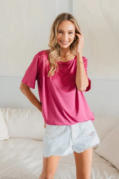 Truedames Full Size Square Neck Short Sleeve Top In Pink
