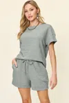 Truedames Full Size Texture Short Sleeve T-shirt And Drawstring Shorts Set In Gray