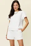 Truedames Full Size Texture Short Sleeve T-shirt And Drawstring Shorts Set In White
